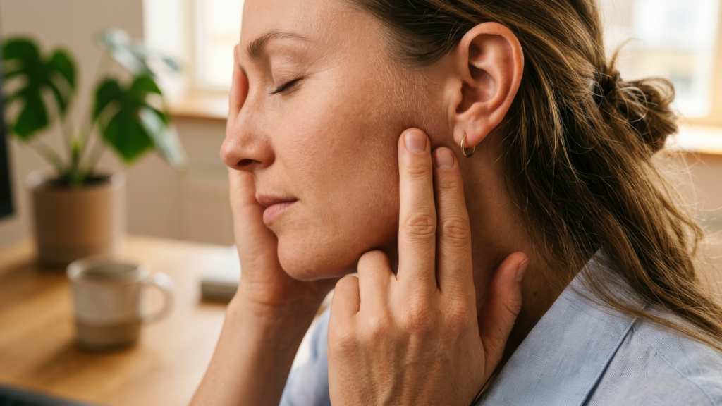 woman having jaw pain